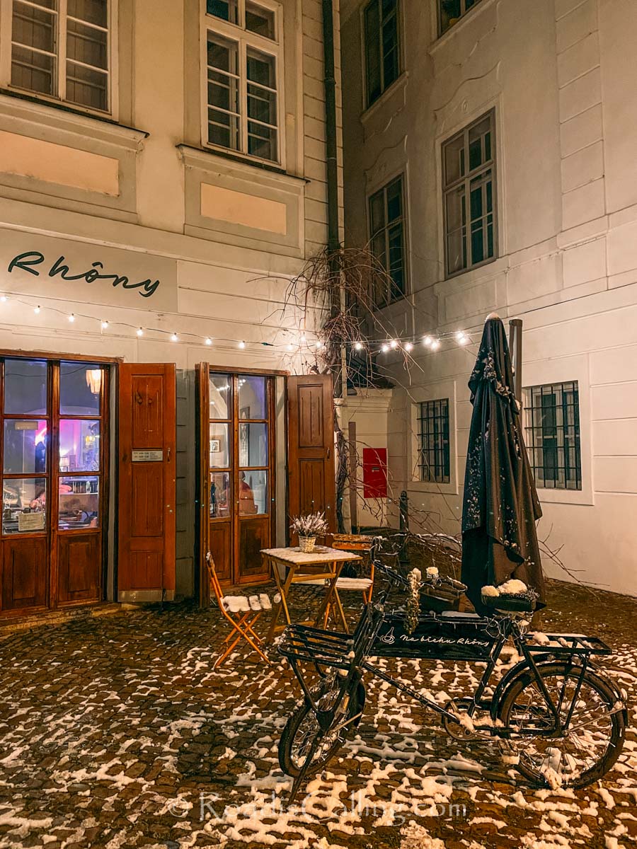 cafe tables outside on the streets in winter