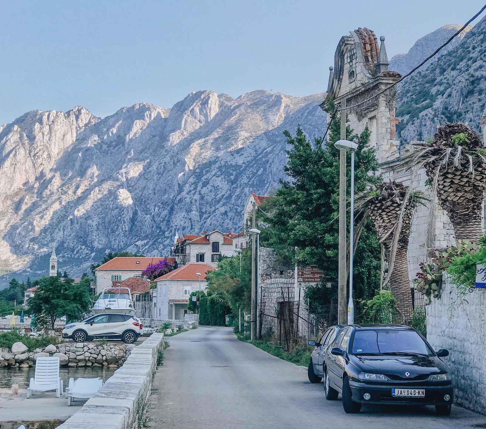 street in Kotor where cars park