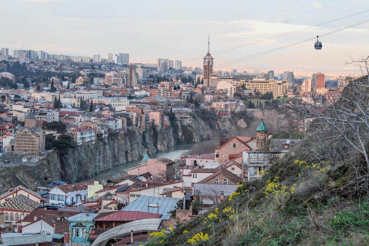 TBILISI, GEORGIA - Sep 24, 2019: A cluster of hotels near the old