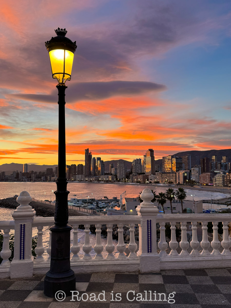 Benidorm panorama in winter at sunset with coastal views and evening sky