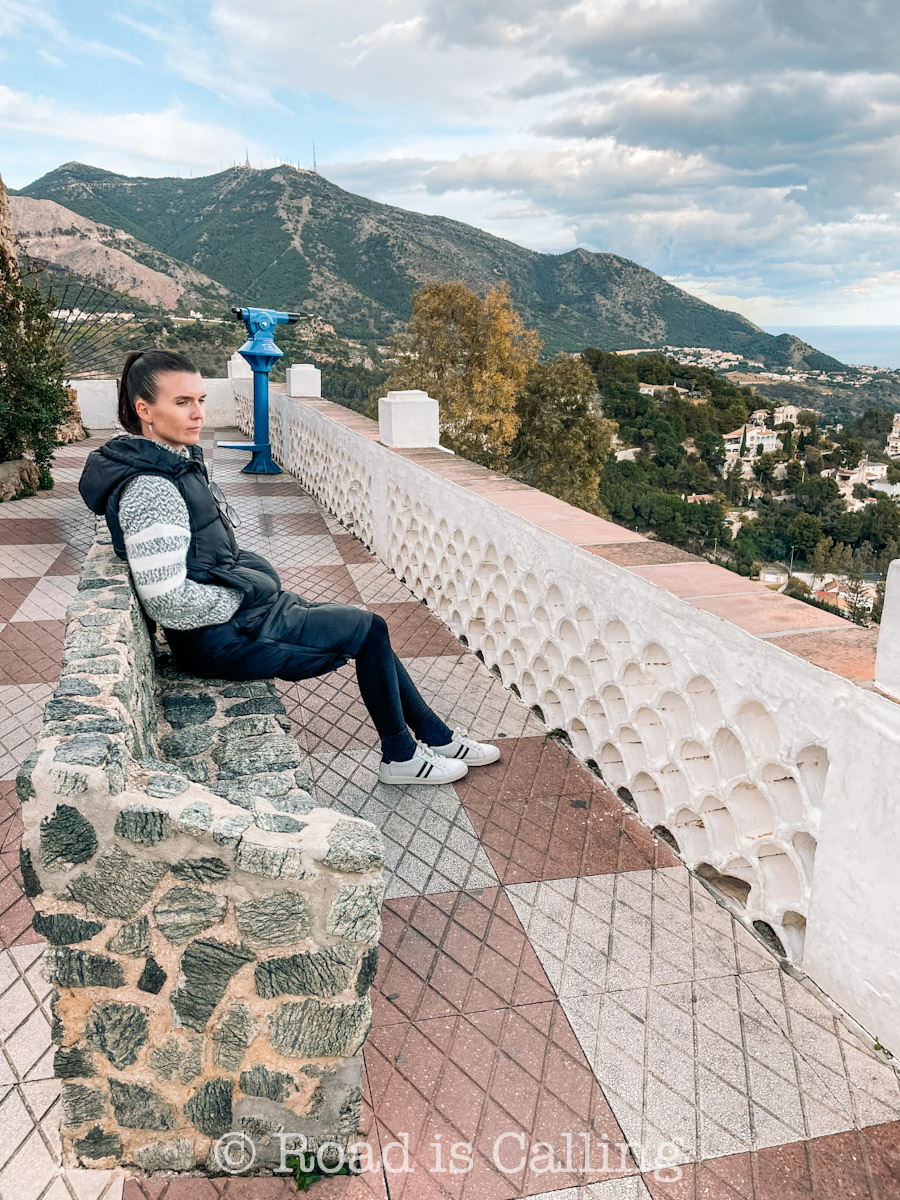 winter viewpoint in Spain with mountain landscape under soft winter light