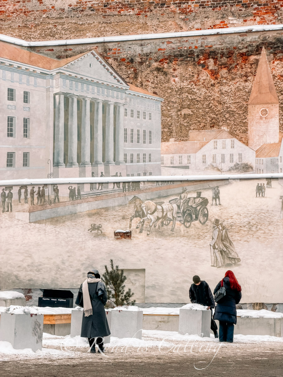 historic mural depicting the University of Tartu and old city life on Toome Hill