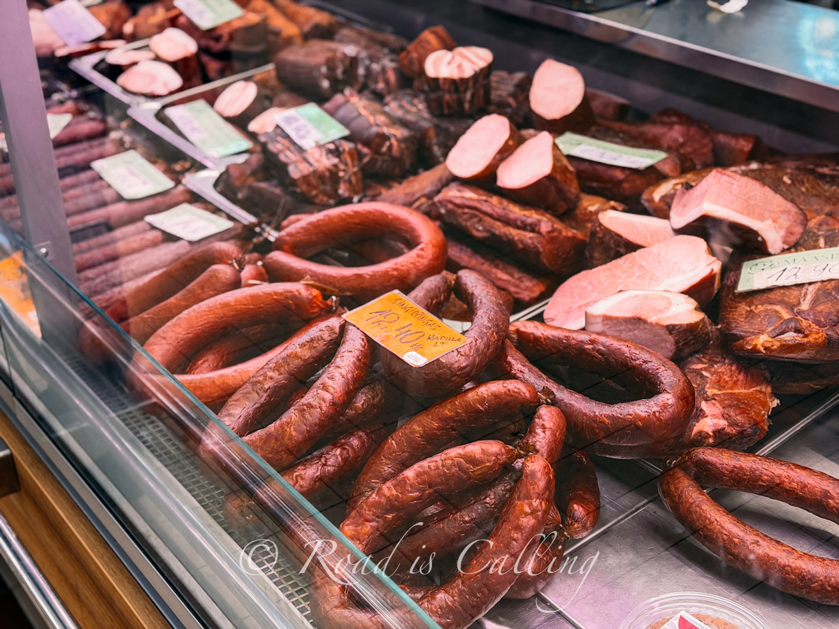 smomked sausages and cured meats at Tartu Market Hall
