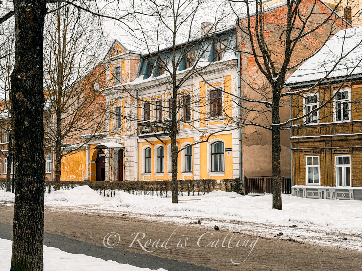 view of the residential old houses behind the trees in Tartu