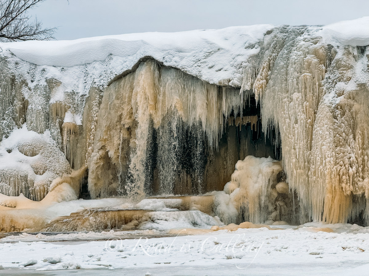close view of frozen Jagala waterfall