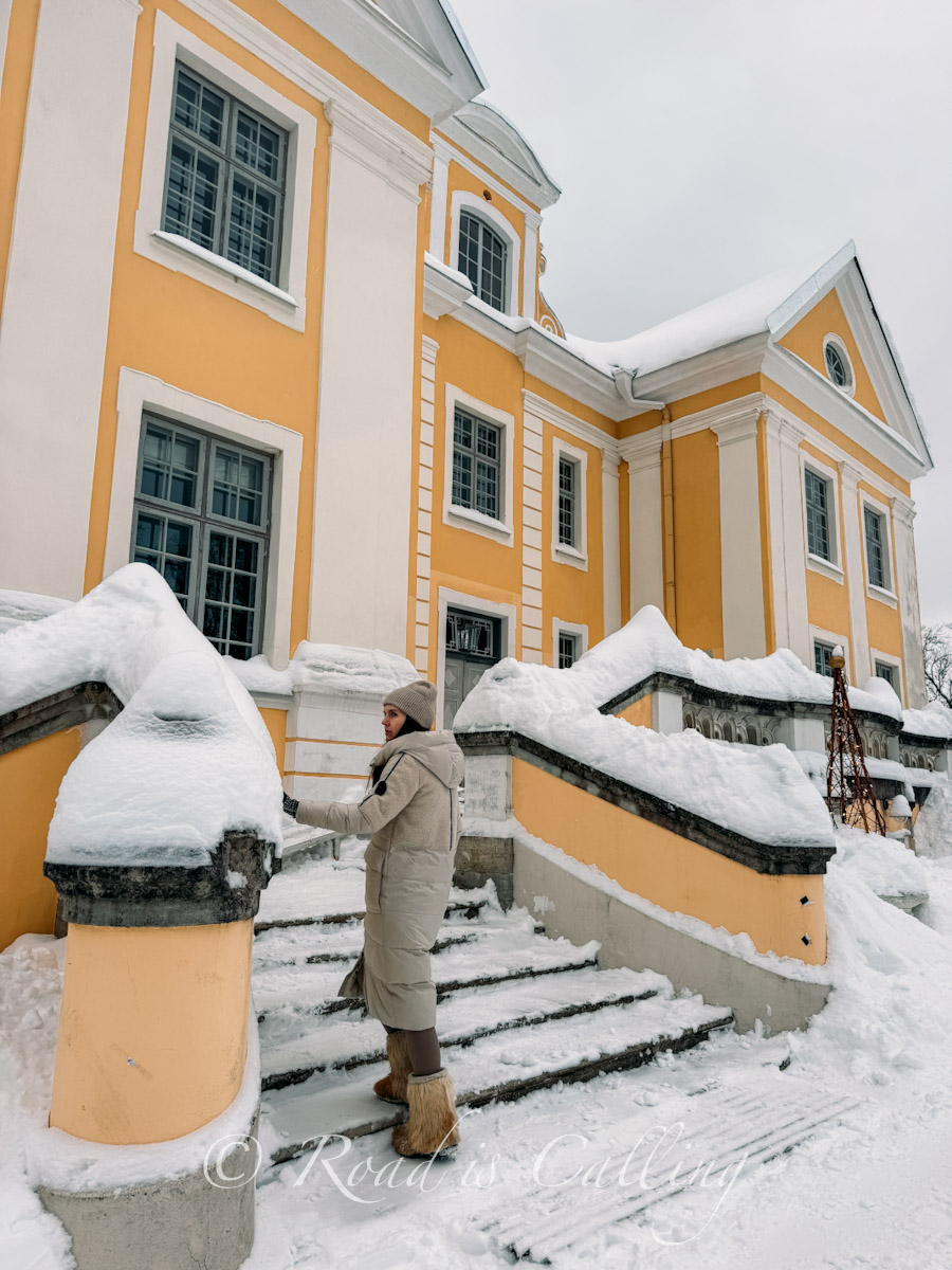 me on the stairs of the Palmsee Manor in winter