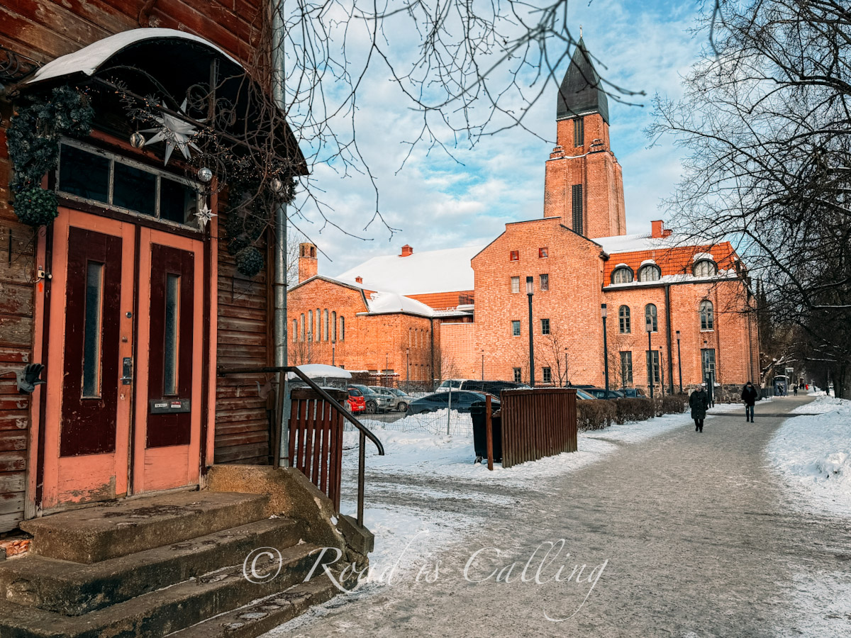 St. Paul's Church with snow around it in Tartu