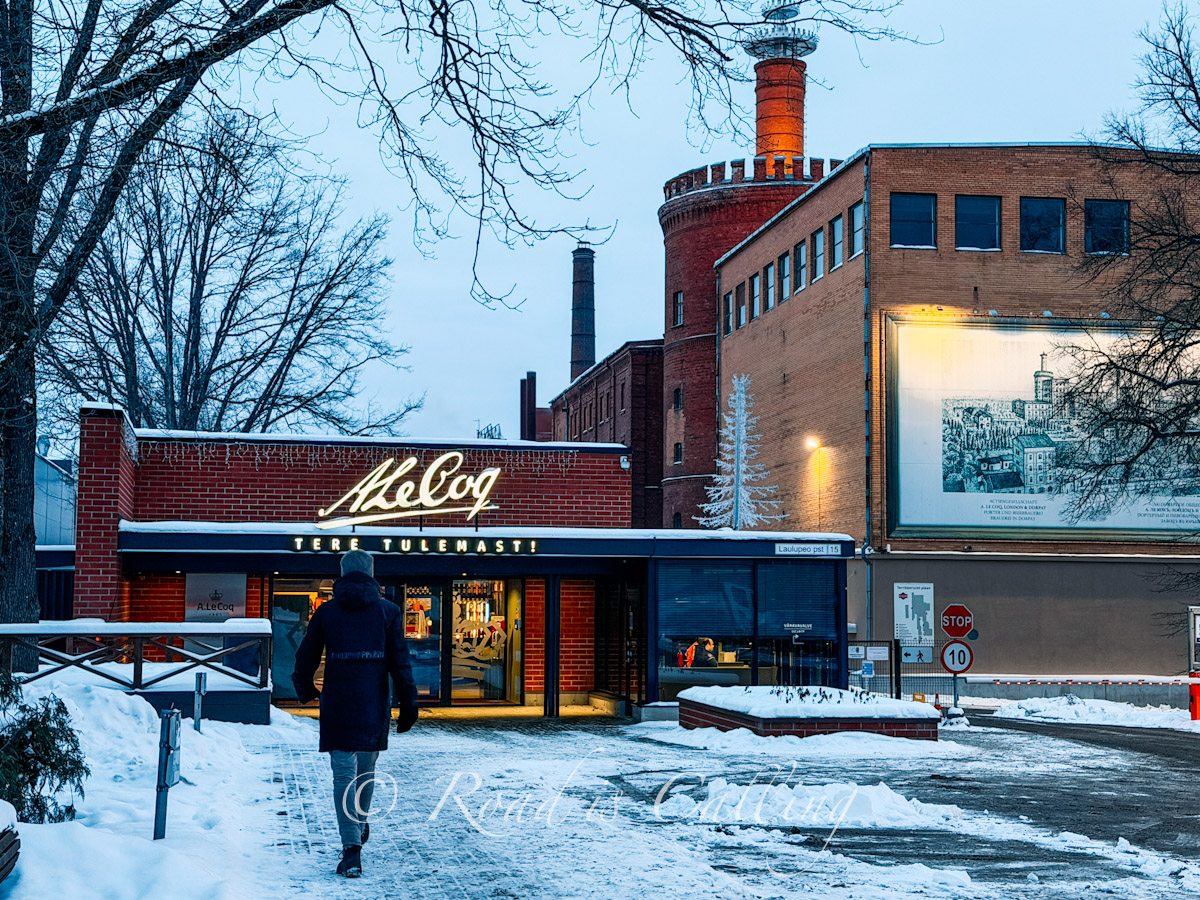 Mark walking towards A. Le Coq beer plant in Tartu