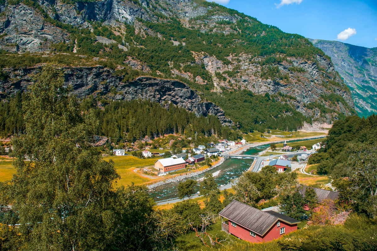 view of the mountain landscape in Norway on a train ride from Flam to Myrdal