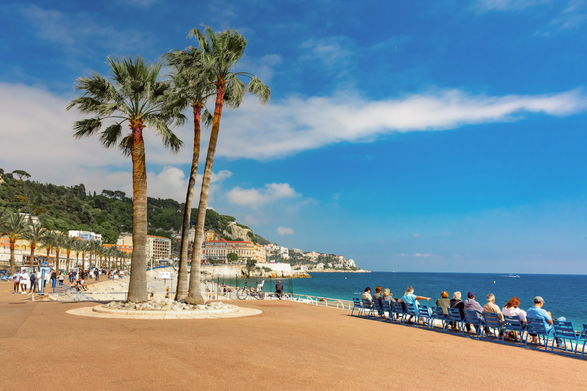 palm lined seafront on the French Riviera in Аpril