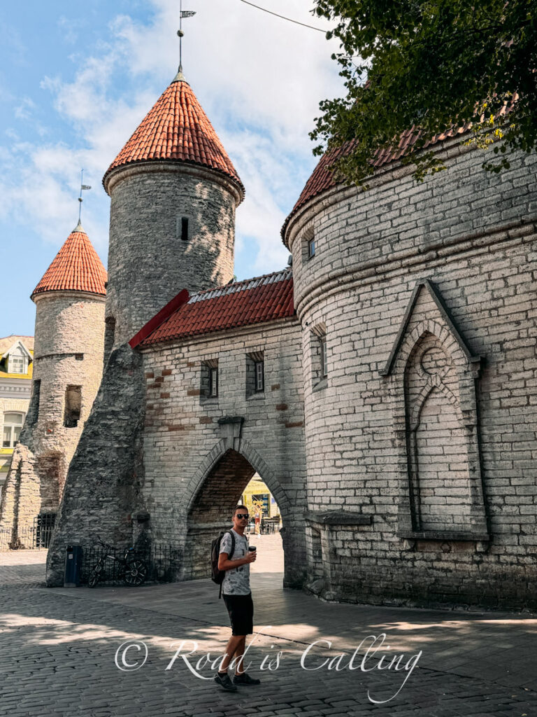 Viru Gate towers at the entrance to Tallinn Old Town on a sunny summer day