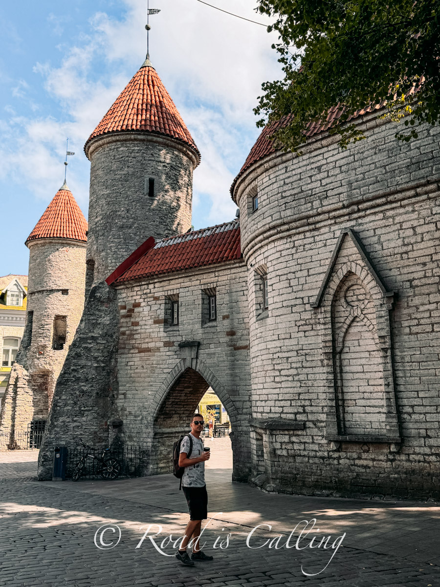 Viru Gate towers at the entrance to Tallinn Old Town on a sunny summer day