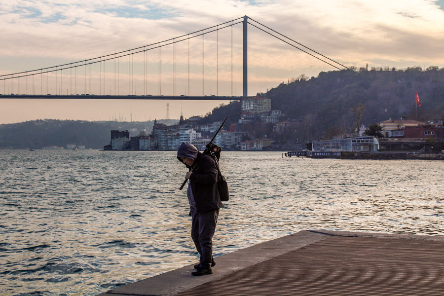 fishermen catching fish in Bosphorus