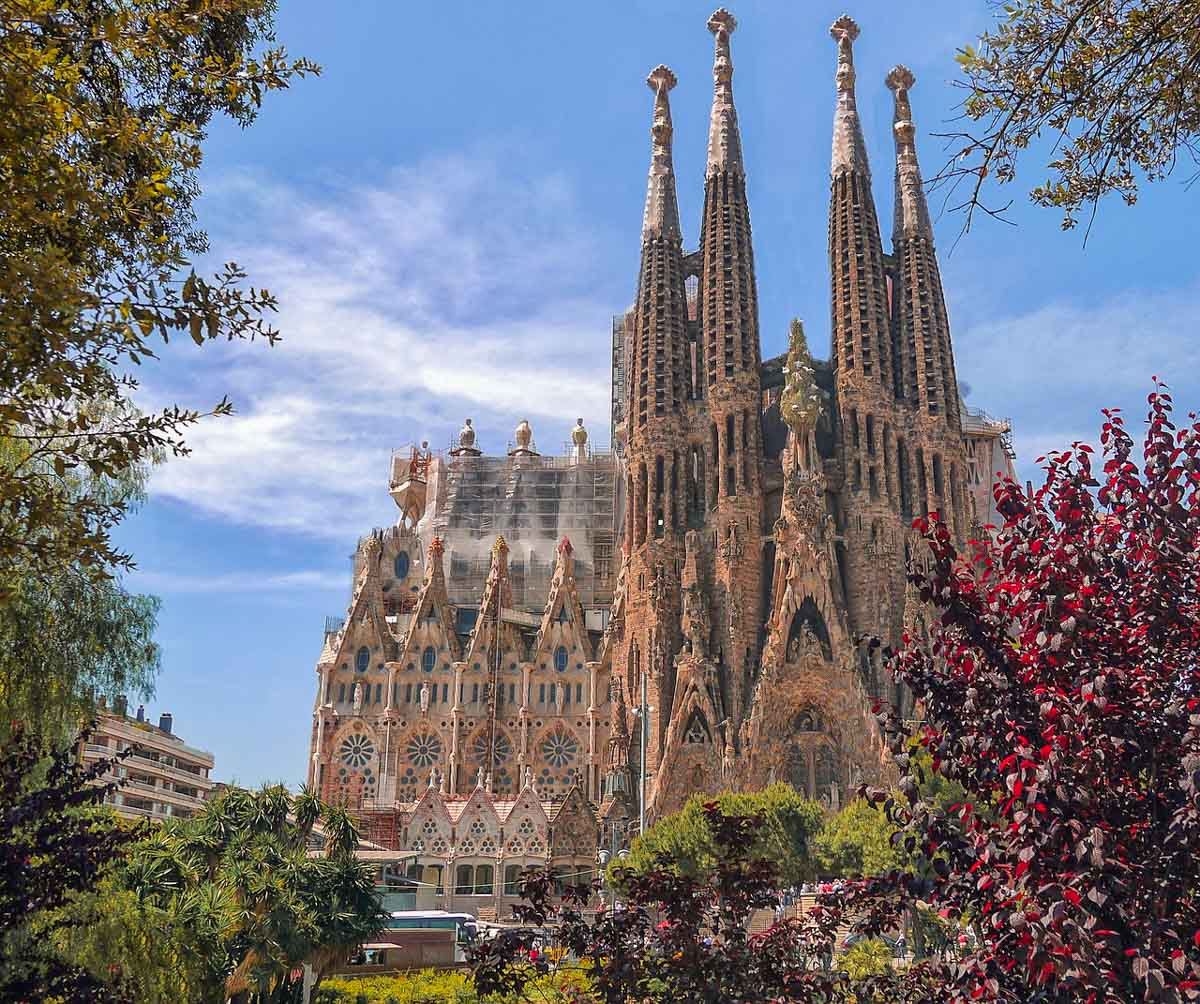 view of Sagrada Familia through the trees
