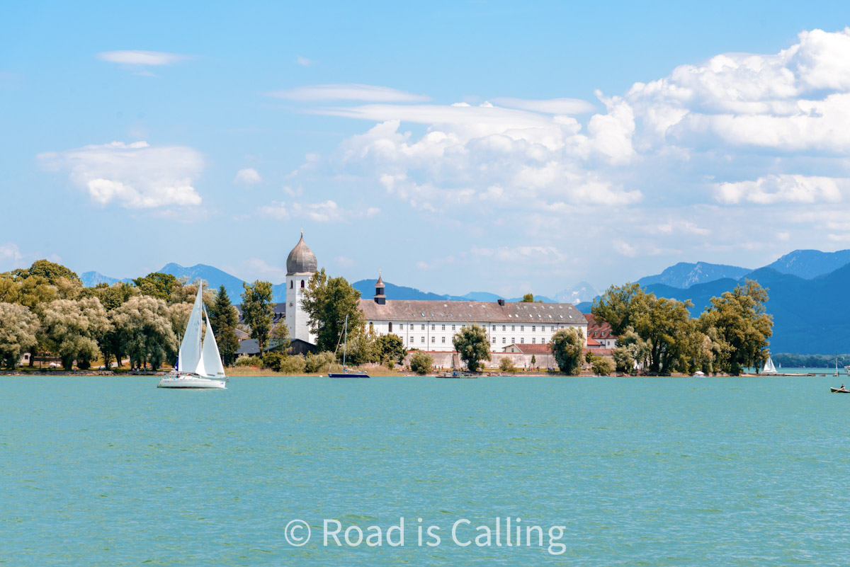 view of the monastery on Fraueninsel island in Bavaria