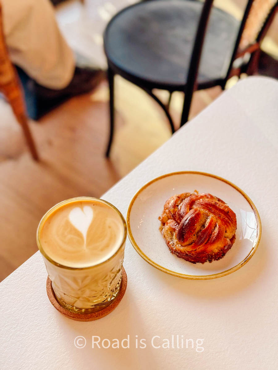 coffee and a cinnamon bun