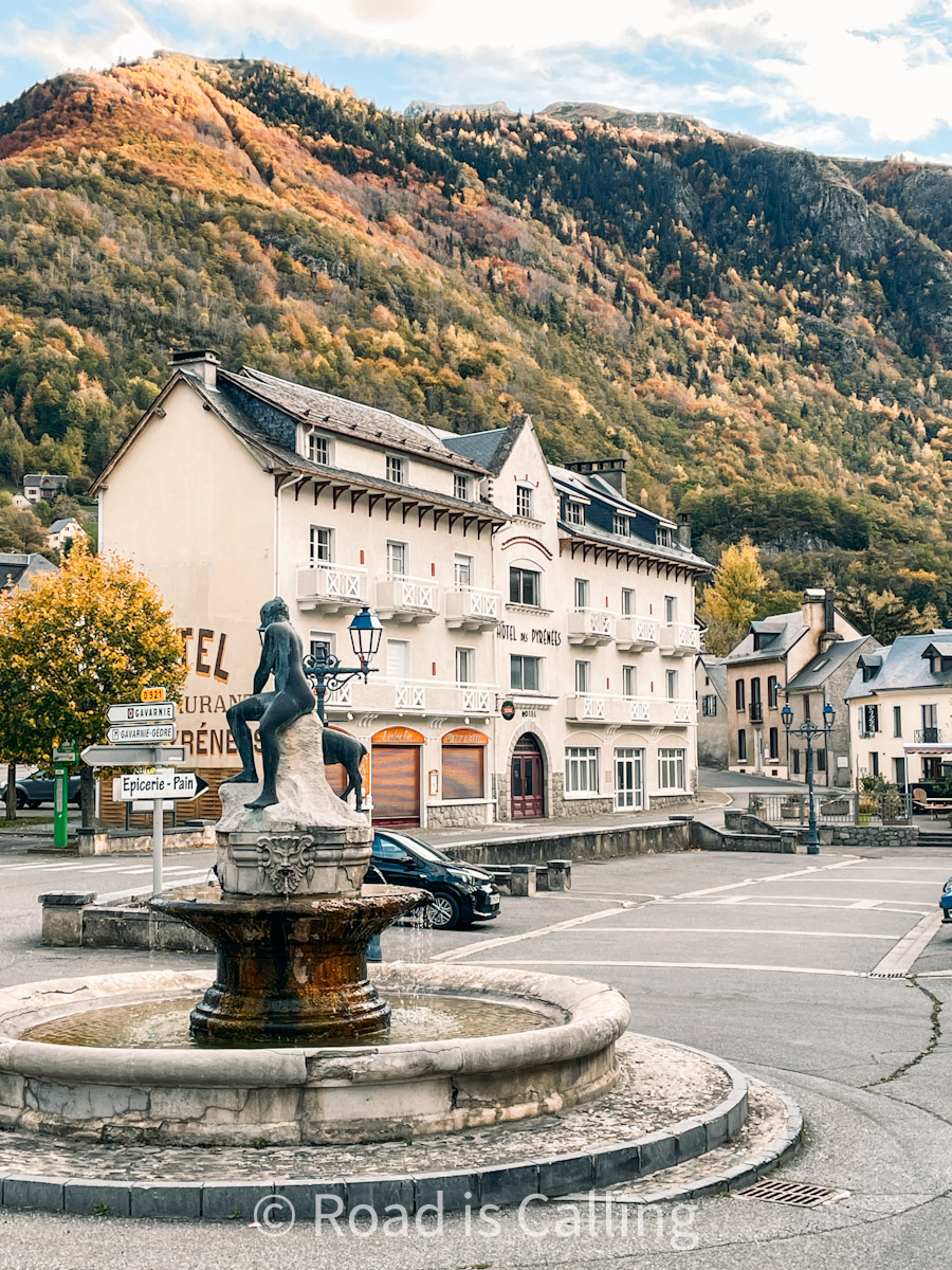 charming French Pyrenees village square in autumn - perfect place to visit in Europe in November