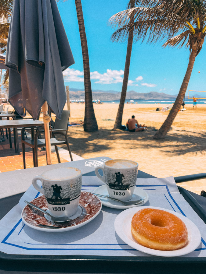 Beach cafe coffee time in Maspalomas, Gran Canaria - perfect for a November getaway in Europe