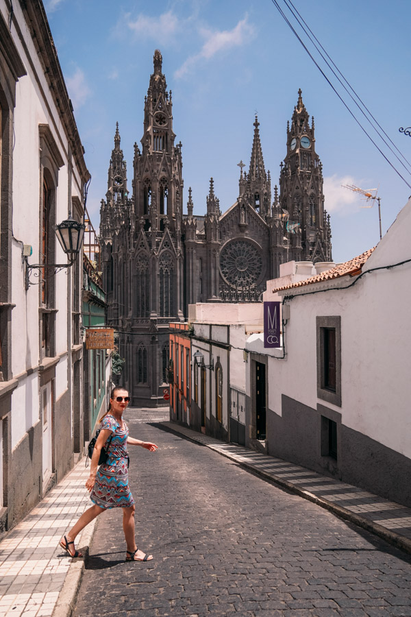 Walking through the historic streets of Arucas village in Gran Canaria - great European destination in November