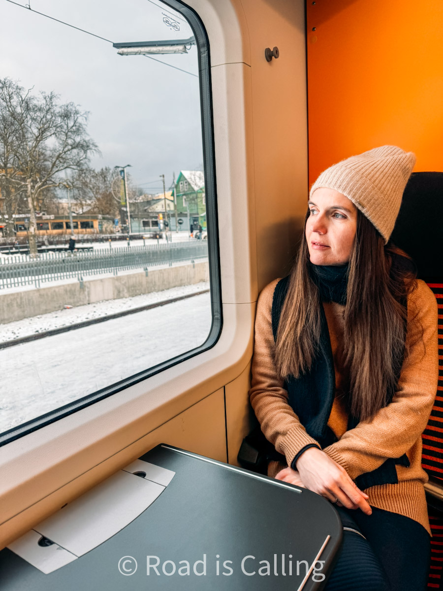 me sitting by the window inside the train