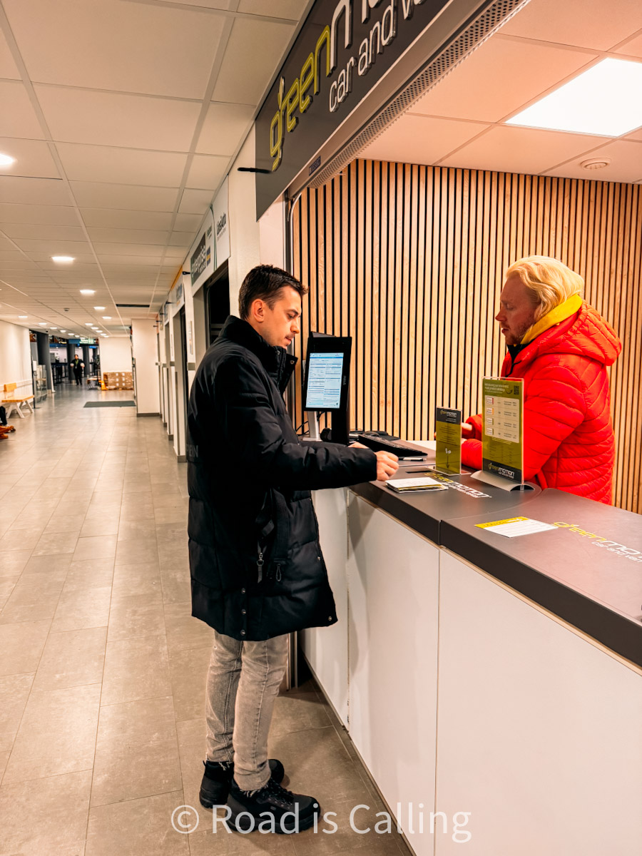 pickig up a rental car at Rovaniemi airport counter