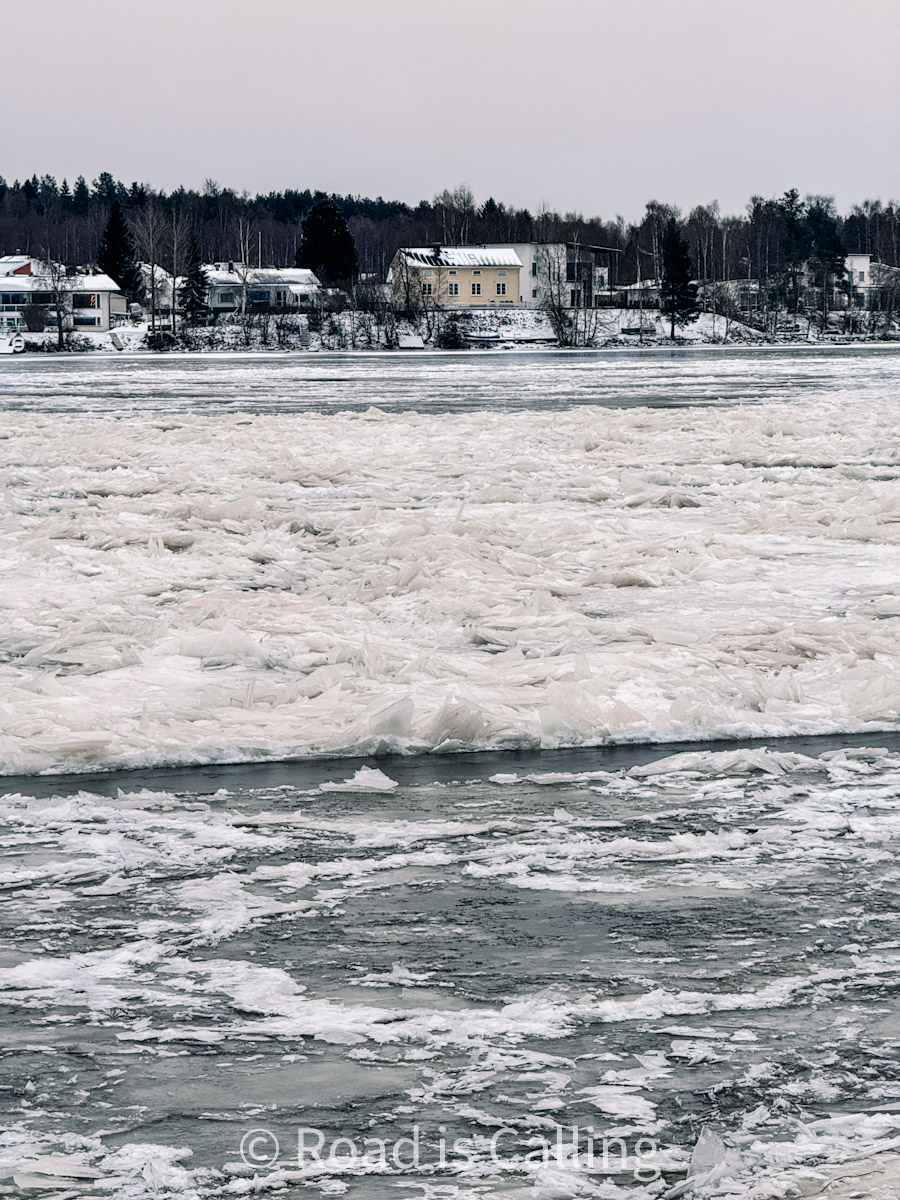 frozen river view in Rovaniemi in December
