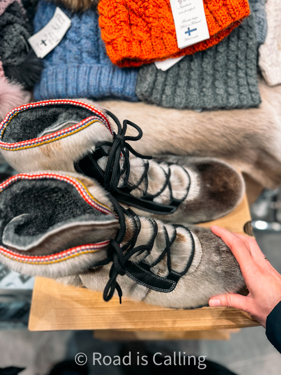 reindeer shoes on a display in Rovanieim