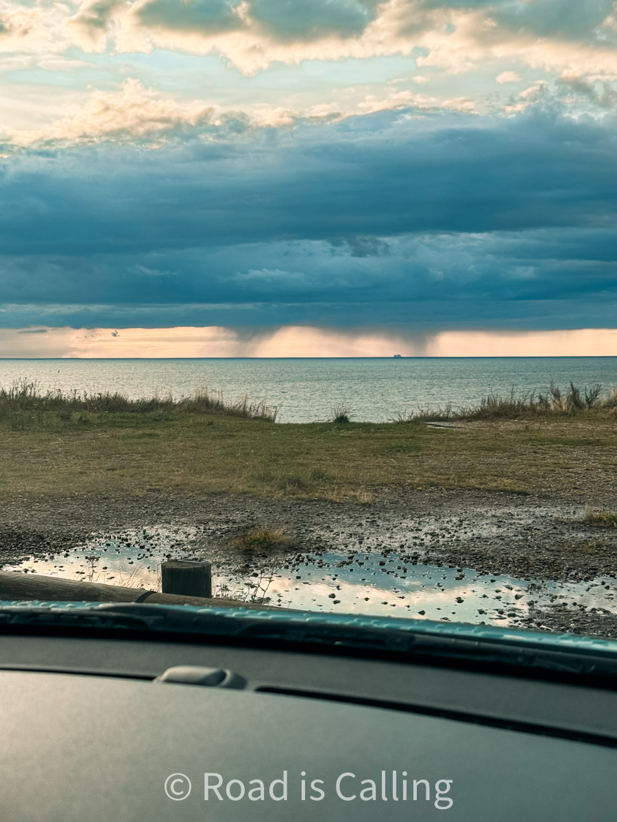 dramatic Baltic Sea coastline under stormy skies
