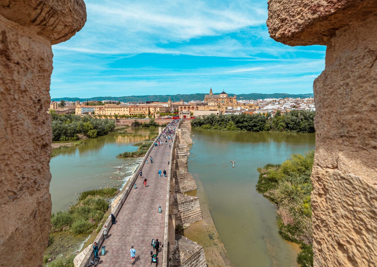 view on Cordoba across the river and a bridge