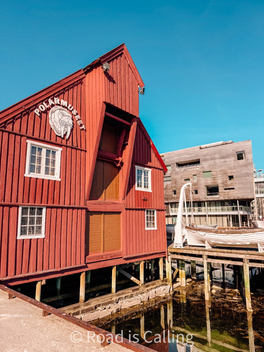red wooden waterfront building of Polar museum in Tromso