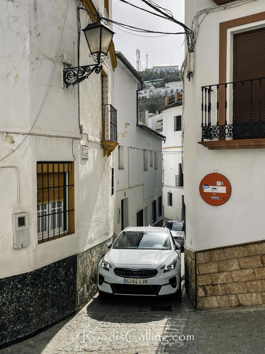 driving on narrow streets in Spain
