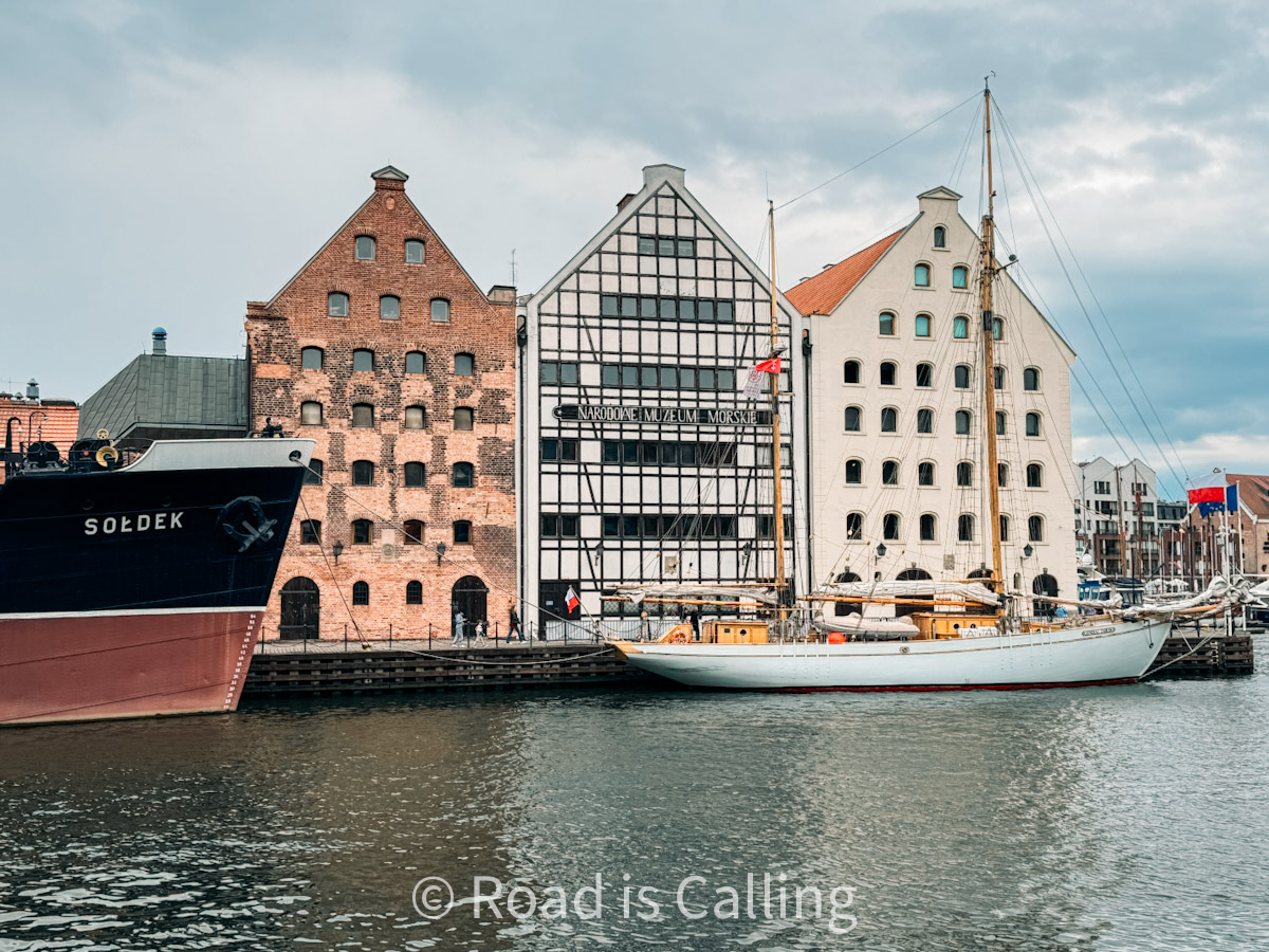 colorful houses by the river in Gdansk in summer