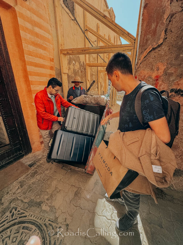 transporting our luggage in Marrakech Medina