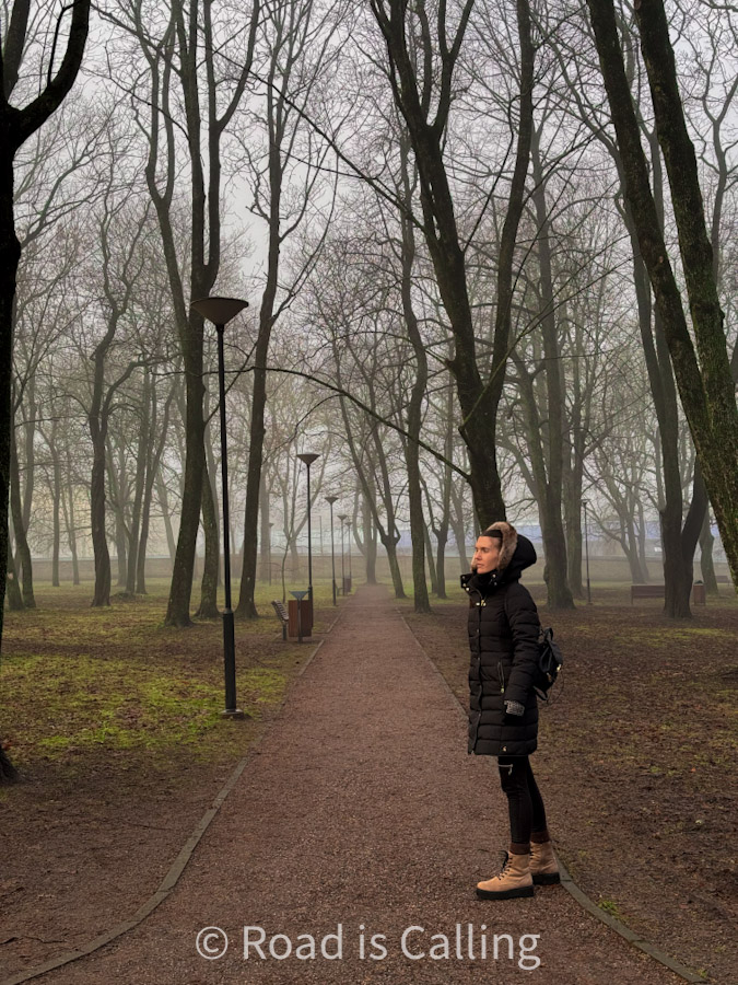 Me walking in Kalamaja park on a foggy day