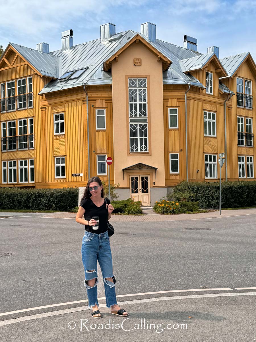 me on a walk through wooden houses in Tallinn