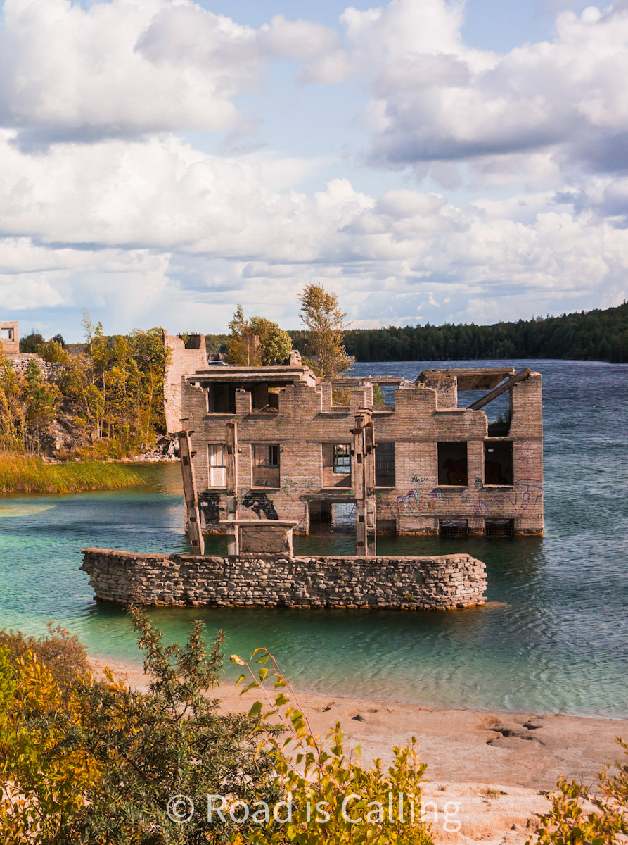 remnants of old Soviet building in Rummu quarry