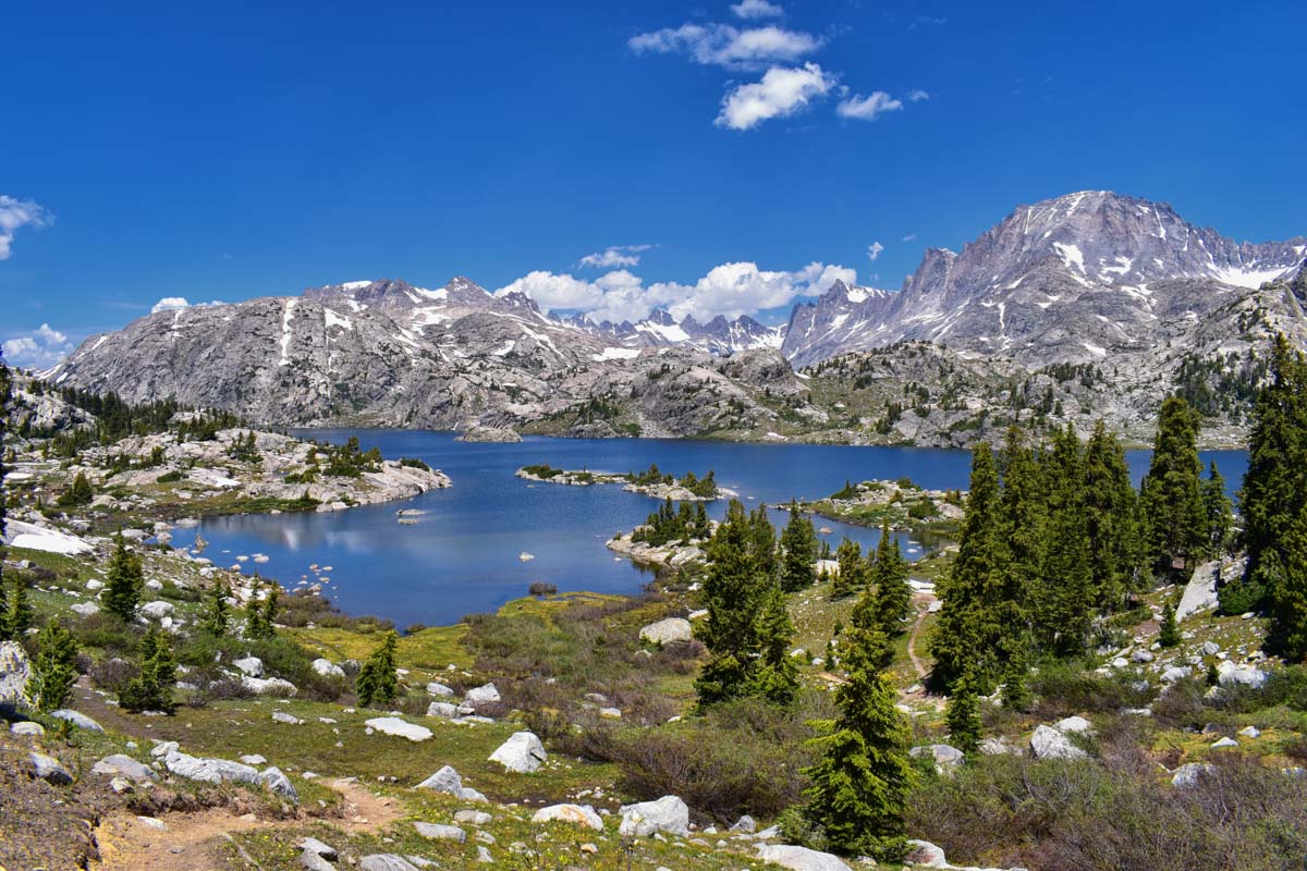 View from backpacking hiking trail to Titcomb Basin from Elkhart Park